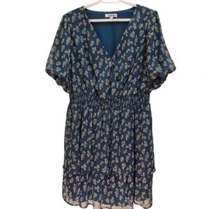 Mimi Chica Floral Print Dress Smocked Waist Tiered Mini Dress 3X